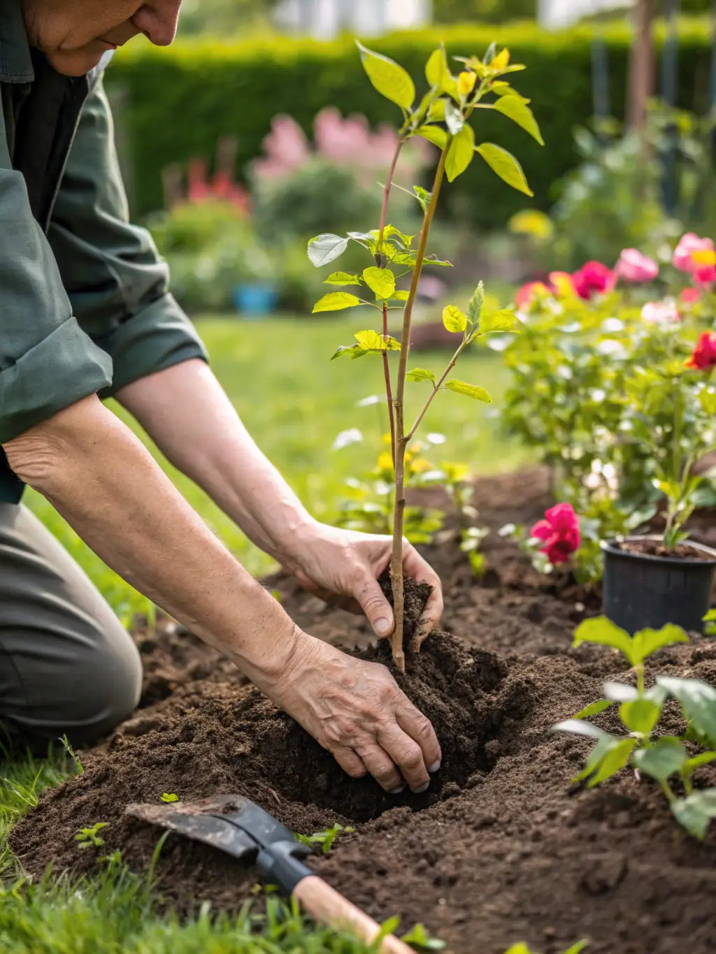 An image of hands planting seeds in fertile soil, representing the conscious business practices and regenerative approach Sweetgrass uses to foster sustainable growth.